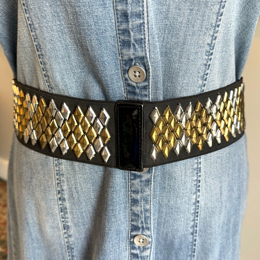 Betsy Johnson Wide Metal Diamond Studded Stretch Belt